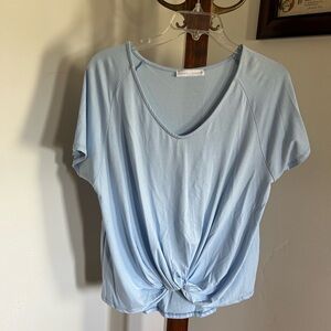 WASABI + MINT Short Sleeve Knit Top Rayon Stretch‎ Knotted Hem T-shirt Size M